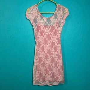 Hollister Juniors Pink Lace Bodycon Mini Dress Small floral